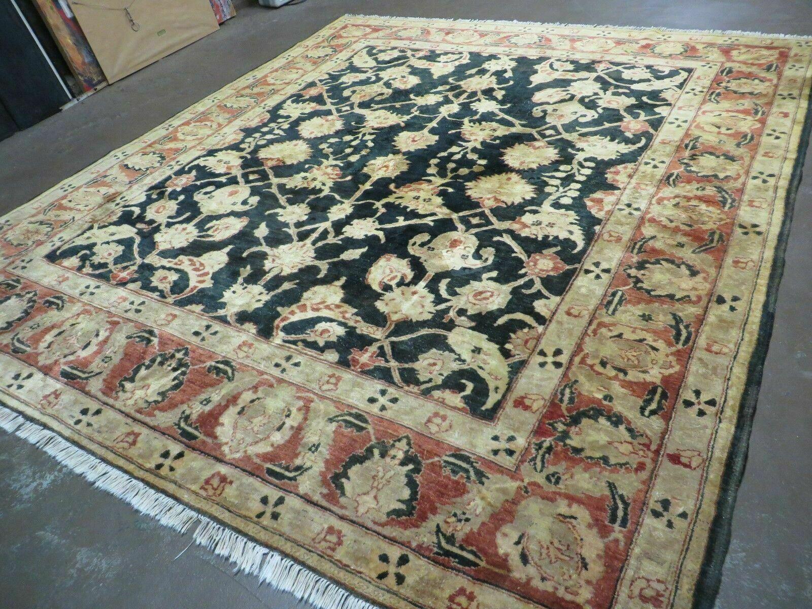 8' X 9' Handmade Pakistan Wool Cotton Rug Peshawar Black Floral Nice # 200C - Jewel Rugs