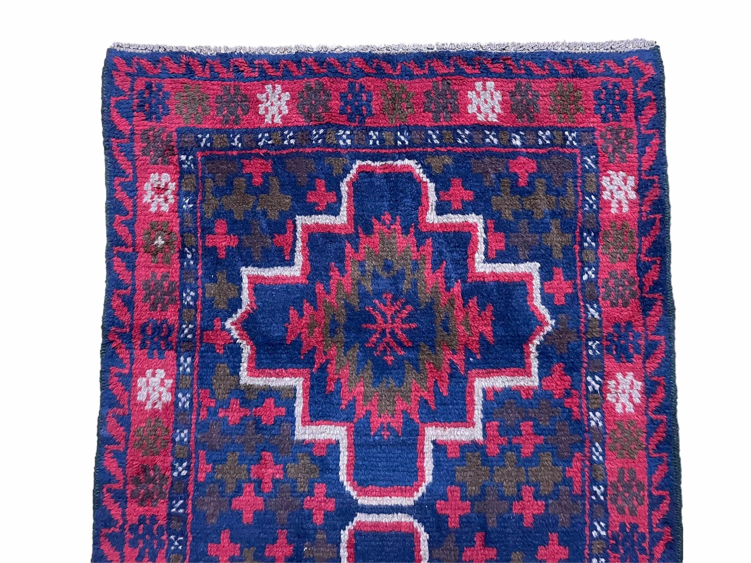 2' 9" X 4' 5" Vintage Handmade Tribal Wool Rug Balouchi Rug Afghan Rug Red Blue - Jewel Rugs