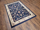 Vintage Area Rug 3x5, Wool & Silk Feel, Italian Rug, Persian Design, Soft Pile, Dark Blue Beige/Cream, 3.3 x 5, Part of Set - Jewel Rugs