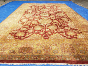 12' X 18' Hand Knotted Wool Rug Handmade Carpet One Of A Kind Floral Red Gold - Jewel Rugs