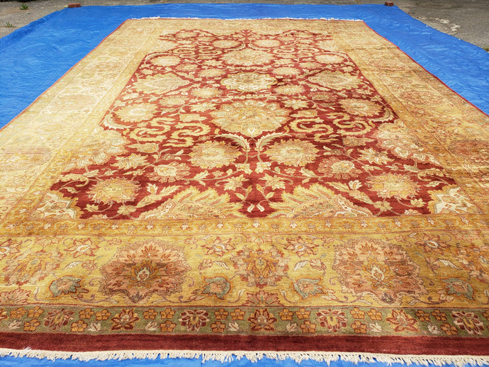 12' X 18' Hand Knotted Wool Rug Handmade Carpet One Of A Kind Floral Red Gold - Jewel Rugs