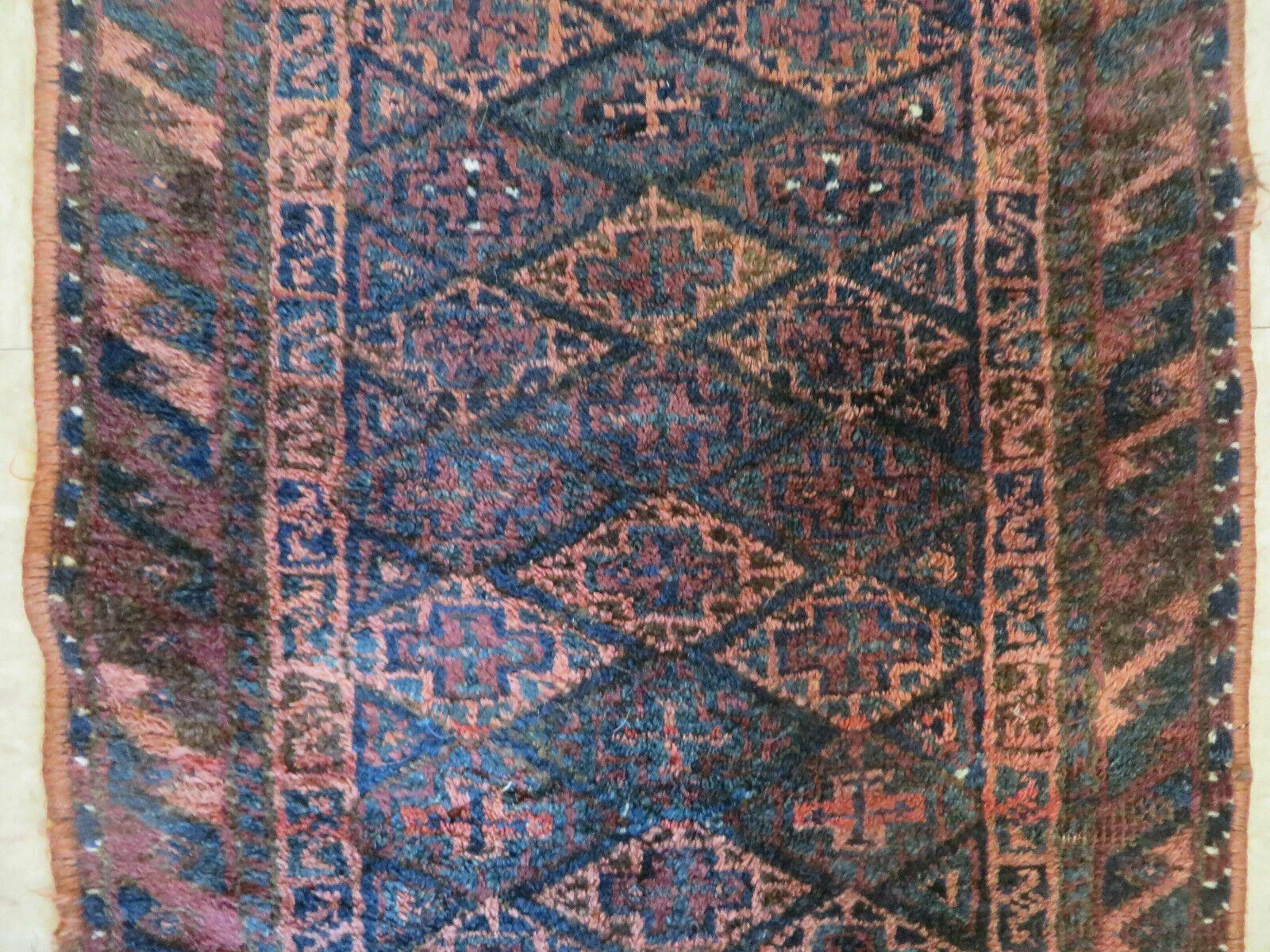 18" X 35" Antique Handmade Afghan Tribal Collectible Wool Rug - Jewel Rugs