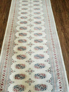 2' 6" X 12' Vintage Handmade Bokhara Turkoman Pakistani Beige Wool Runner Rug Nice - Jewel Rugs