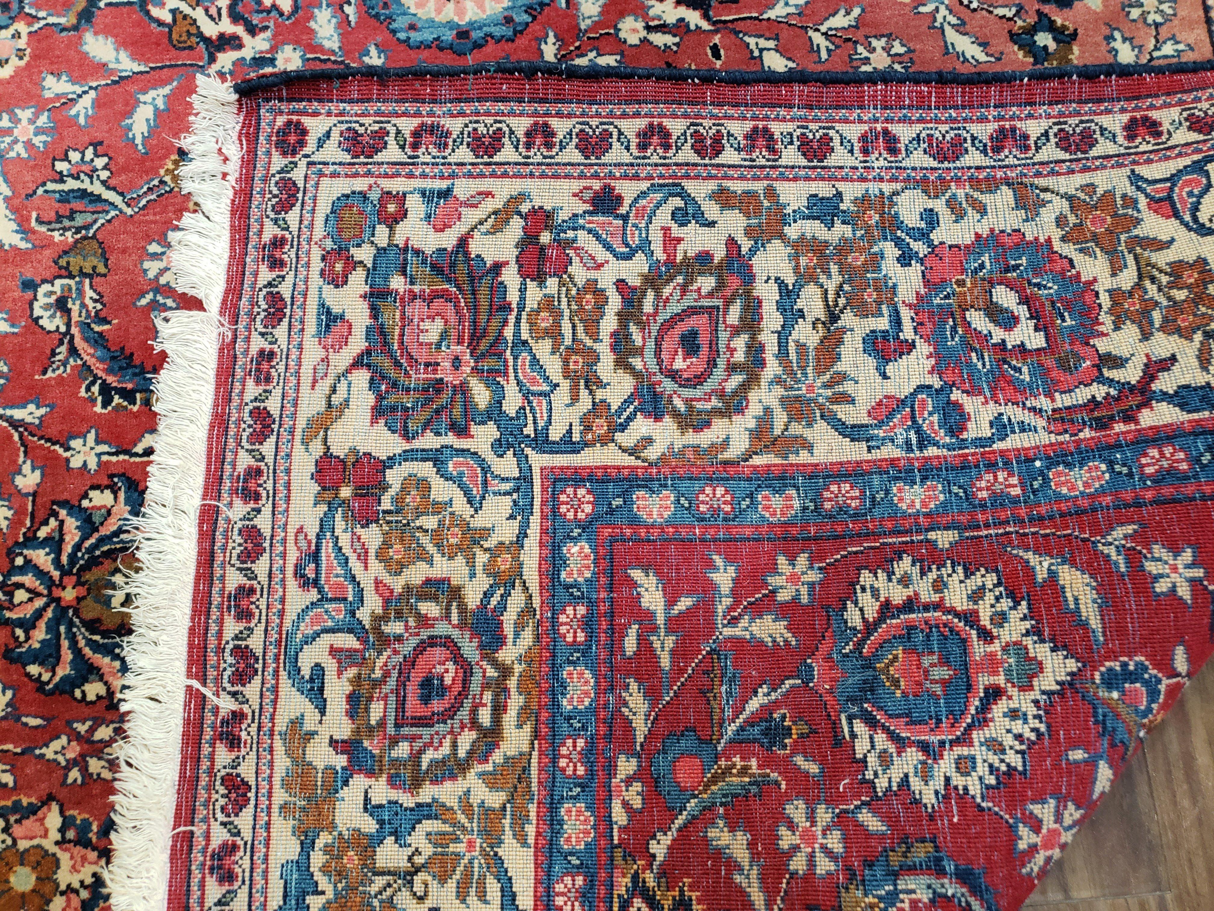 Semi Antique Persian Kashan Rug, Red & Beige, Hand-Knotted, Wool, 4'7" x 6' 6", Pair B - Jewel Rugs