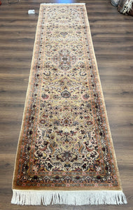Indo Persian Runner Rug 2.8 x 10, Tan Hand Knotted Oriental Hallway Carpet, 10ft Long Runner, Indian Runner, Floral Allover, Handmade Nice - Jewel Rugs