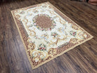 Needlepoint Rug 4x6 European Carpet, Leopard Print Rug, French Aubusson Savonnerie Design, Elegant Rug, Flatweave Rug, Wool Hand-Woven Ivory - Jewel Rugs