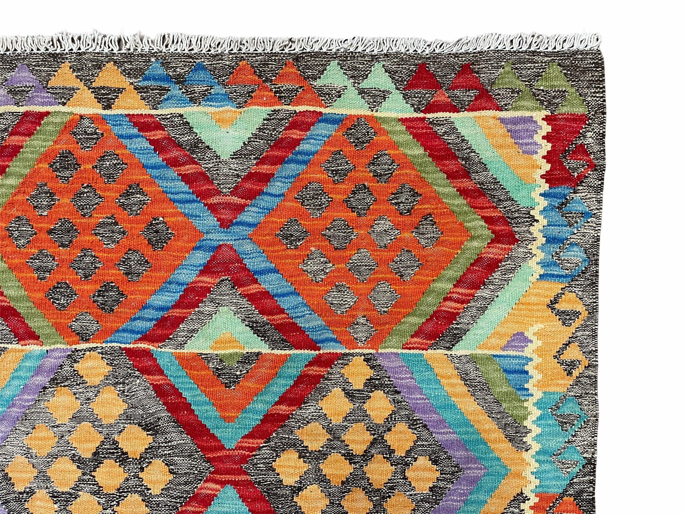 3x5 Multicolor Chobi Kilim Rug New Flatweave Wool Kilim Anatolian Kilim Rug with Playful Colors Nice Turkish Kilim - Jewel Rugs