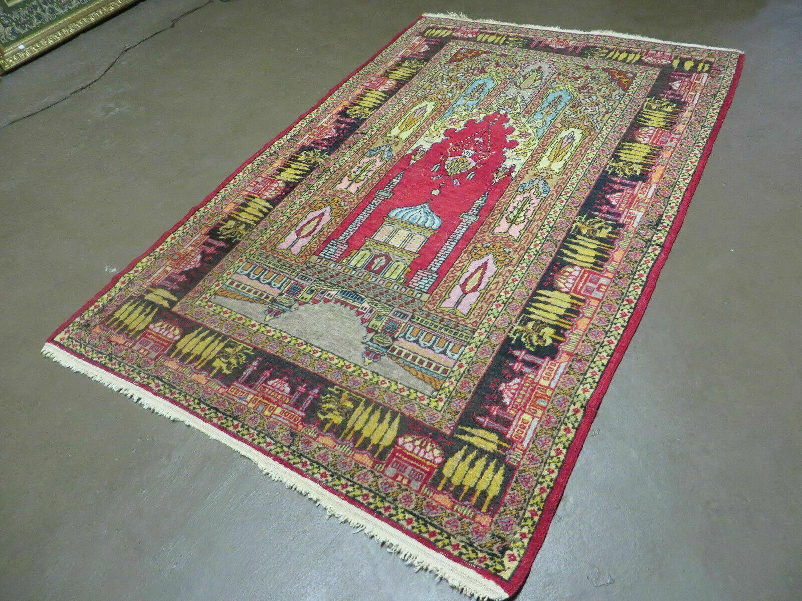 4' X 6' Antique 1920s Handmade Turkish Mehrab Design Wool Rug Lantern Beautiful - Jewel Rugs