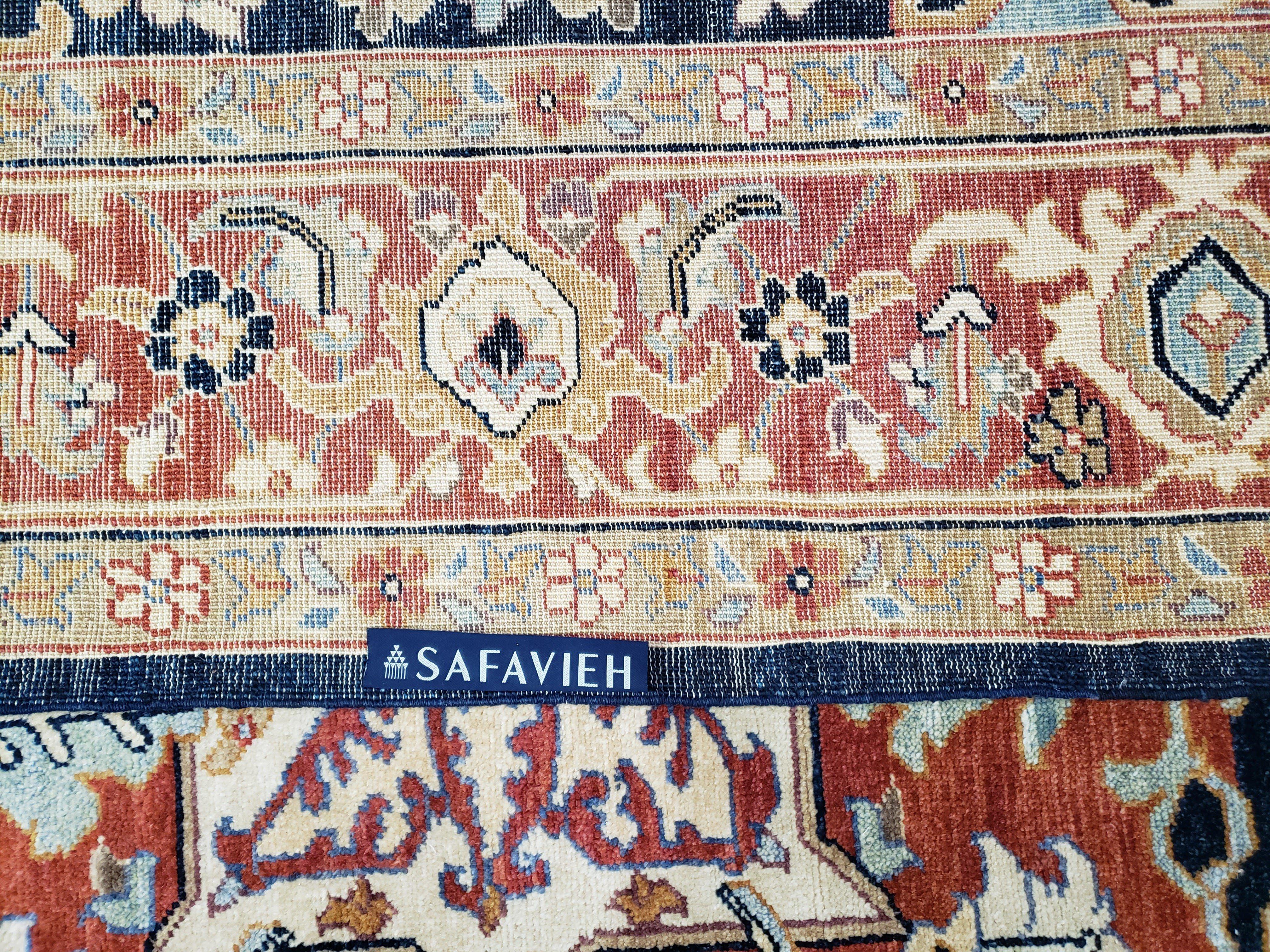 Safavieh Samarkand Heriz Rug 8x9 ft, Colorful Serapi Room Sized Hand-Knotted Wool Carpet, Tribal Rug, Vintage Oriental Rug, Navy Blue & Red - Jewel Rugs