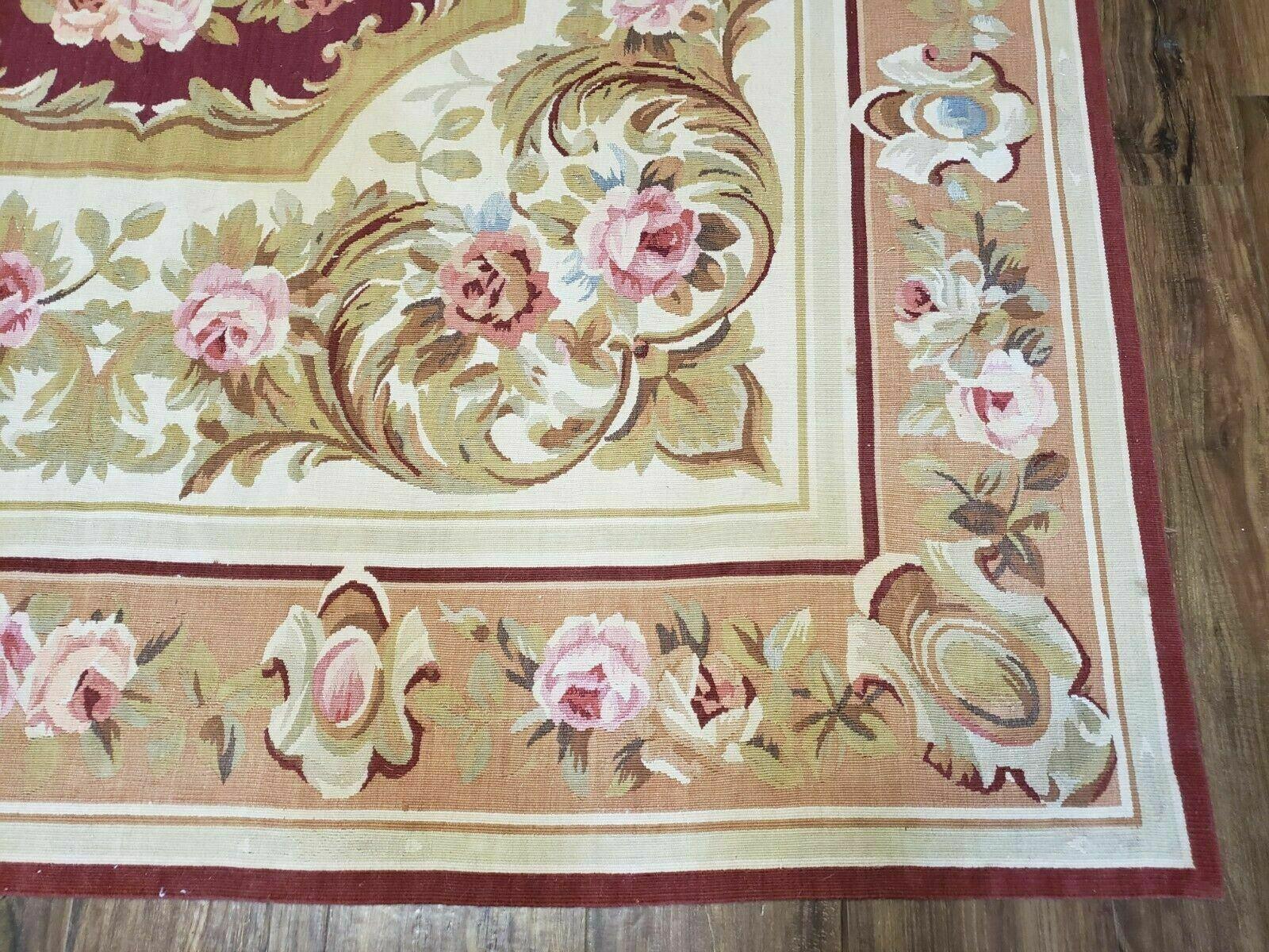 6' X 9' Vintage Handmade Wool Rug Aubusson Weave Savonnerie Flat Pile Beige Wow - Jewel Rugs