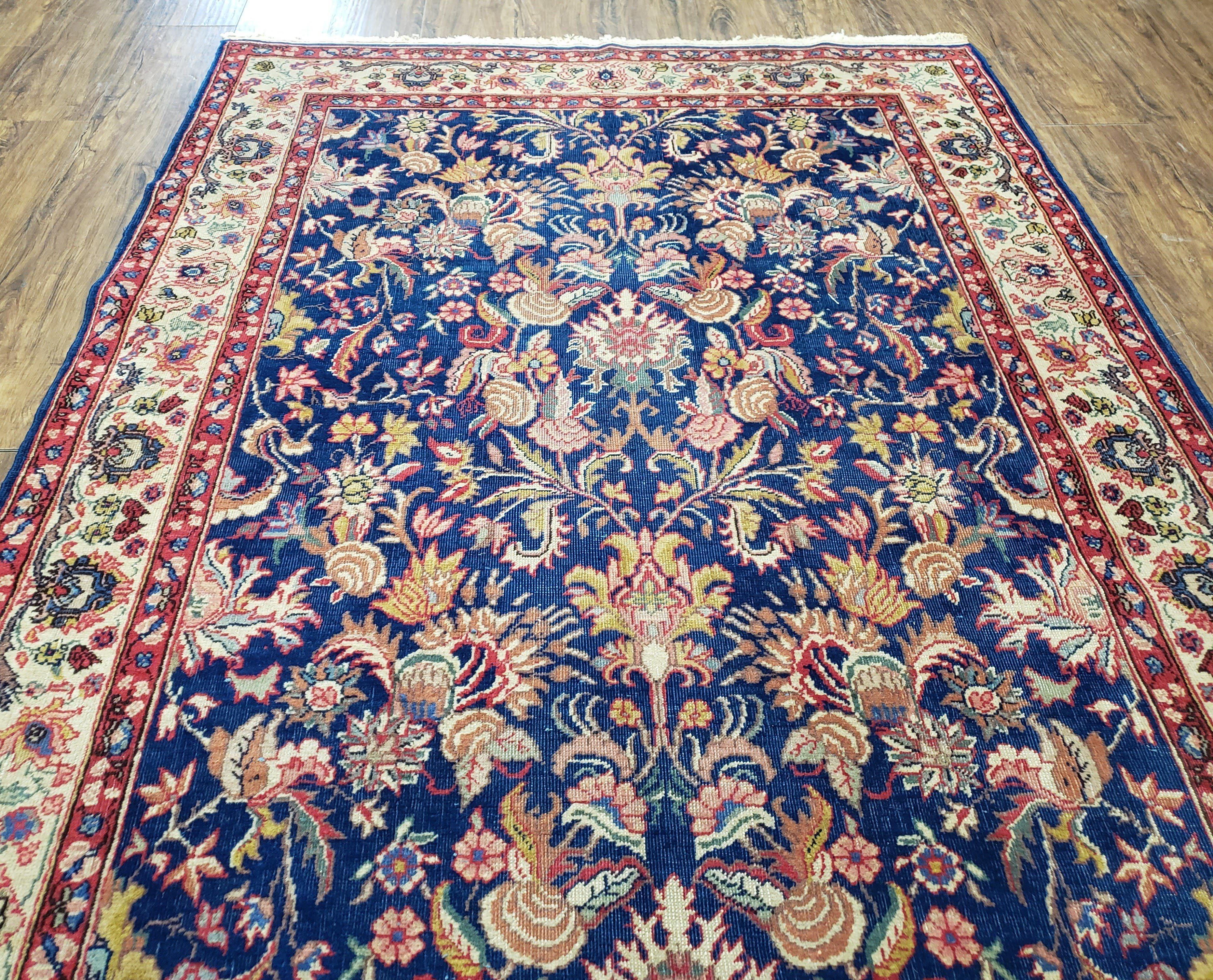 Beautiful Indo Persian Blue Rug 5x8, Allover Floral Pattern, Indo Mahal Blue and Beige Oriental Carpet, Medium Pile, 5 x 8 Medium Sized Rug - Jewel Rugs