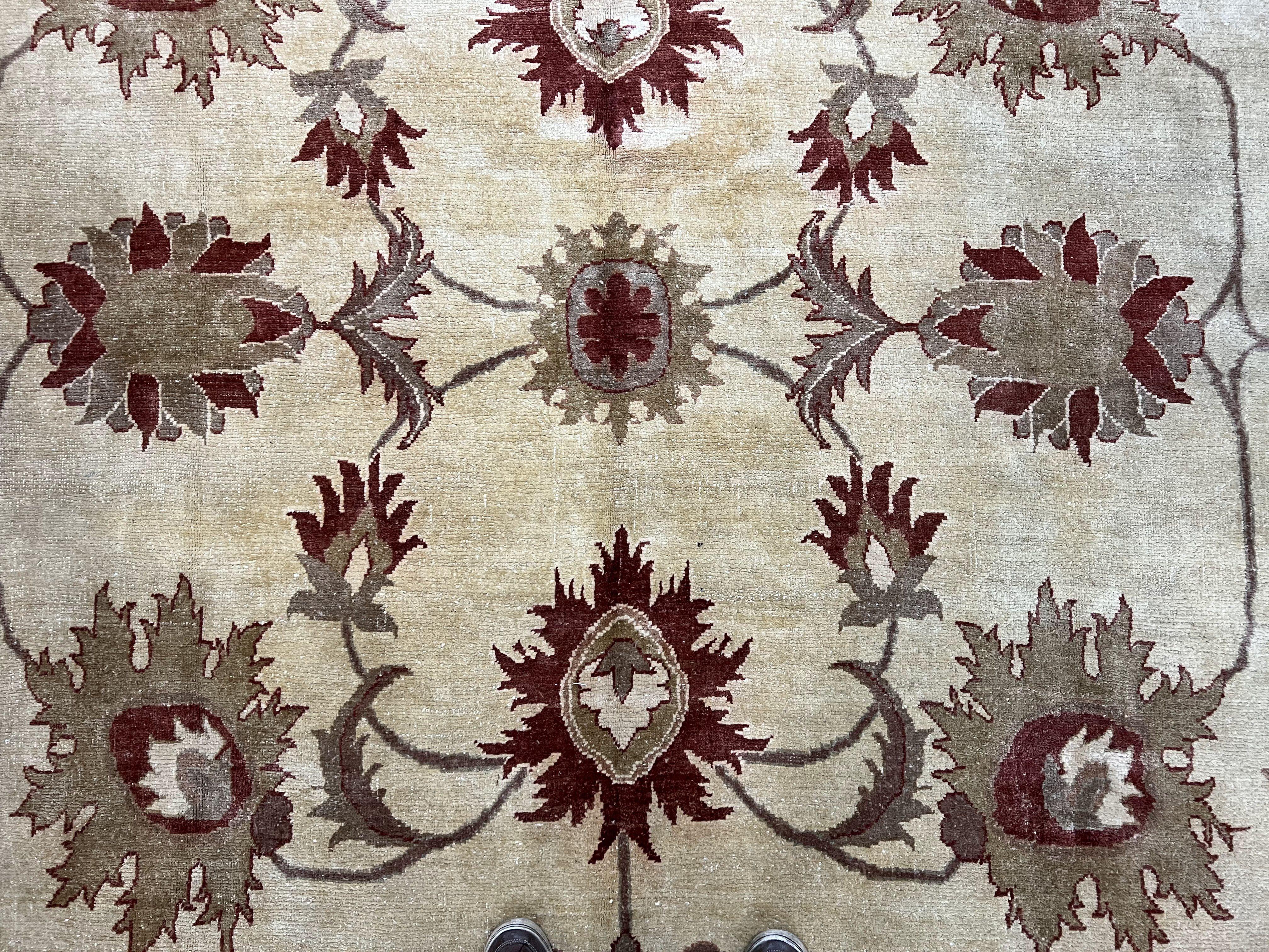 Large Peshawar Rug 11x14, Vintage Beige Chobi Carpet, Allover Floral Design, Hand Knotted, Wool, Room Sized Rug for Living Room Dining Room - Jewel Rugs