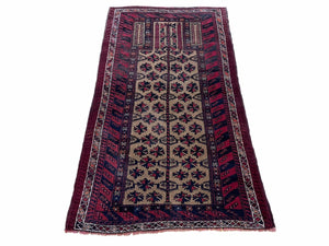 2' 6" X 4' 4" Vintage Handmade Tribal Wool Rug Balouchi Afghan Rug Red 3x5 - Jewel Rugs
