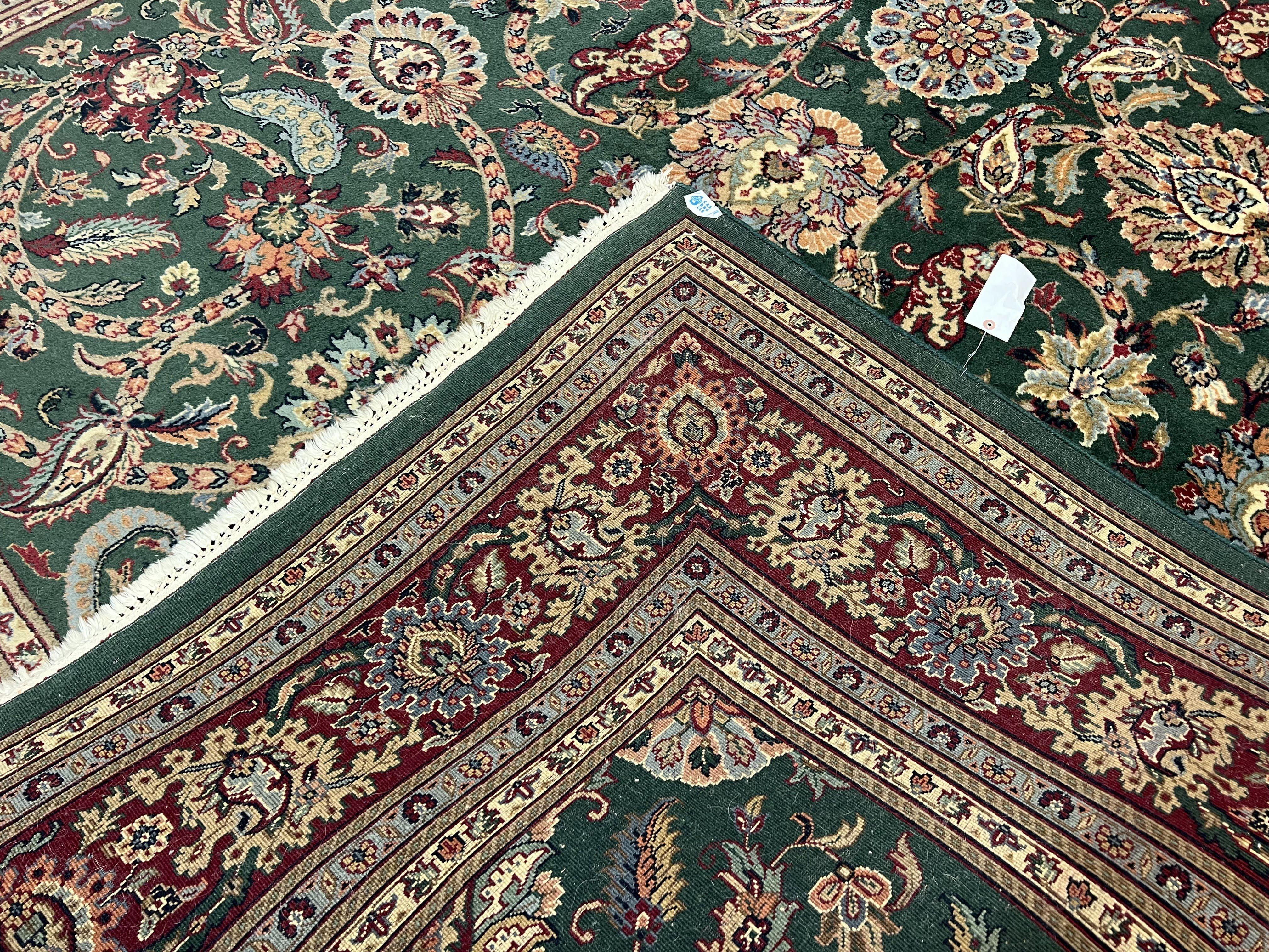 Indo Mahal Rug 9x12, Green and Red Hand Knotted Wool Oriental Carpet, Allover Floral Vintage Carpet, 9 x 12 Traditional Area Rug Handmade - Jewel Rugs