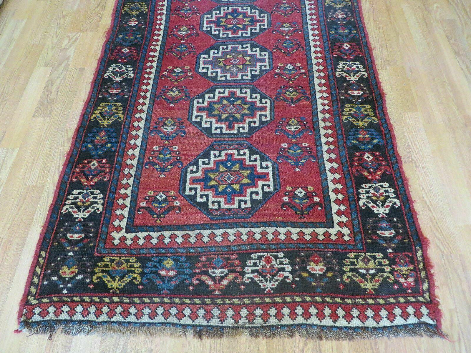 3' 3" X 10' Hand-Knotted Antique Handmade Caucasian Kazak Wool Runner Rug - Jewel Rugs