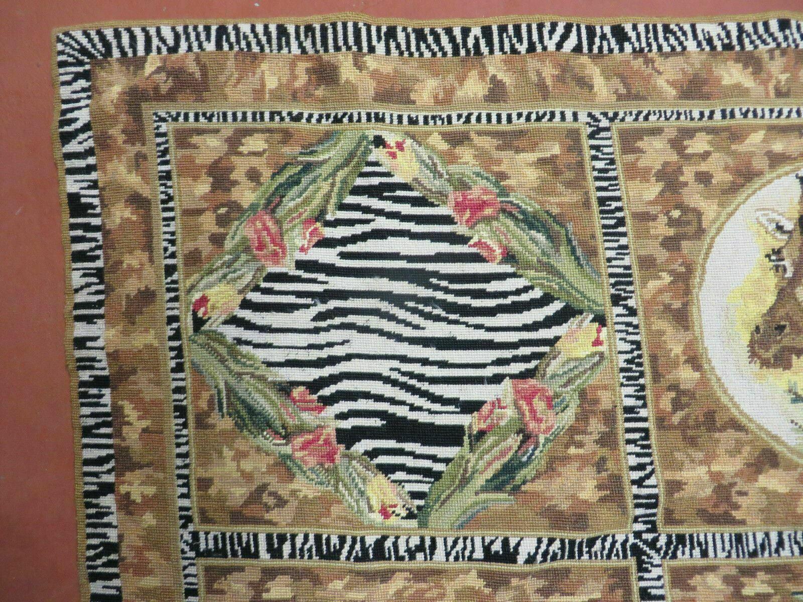 5' X 6' Handmade Aubusson Savonnerie Design Needlepoint Rug Flat Safari Zebra Rare Bohemian Eclectic Home Décor - Jewel Rugs