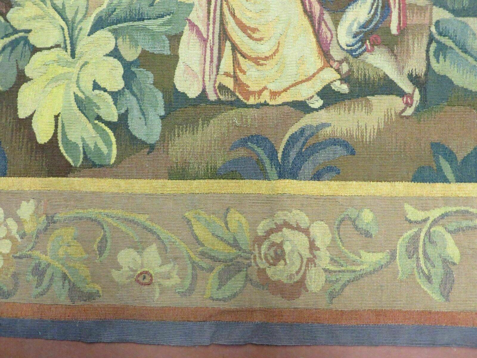 Antique French Tapestry 5x6 French Handmade Aubusson Nature One Of A Kind Rare - Jewel Rugs