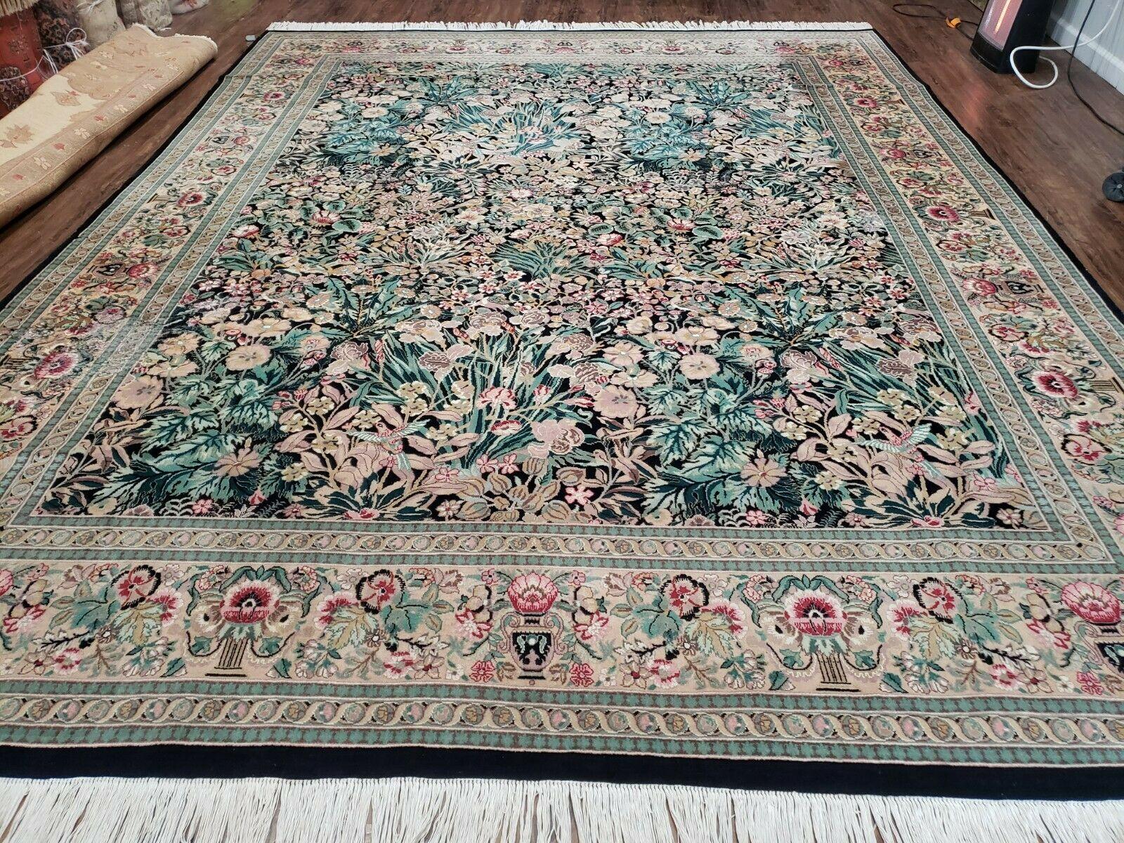 9'X 12' Hand Made William Morris Arts & Crafts Wool Rug Carpet Black Green Worn - Jewel Rugs