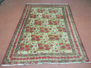 5' X 6' Antique Handmade India Floral Oriental Wool Rug Roses Flowers Traditional Contemporary Design - Jewel Rugs