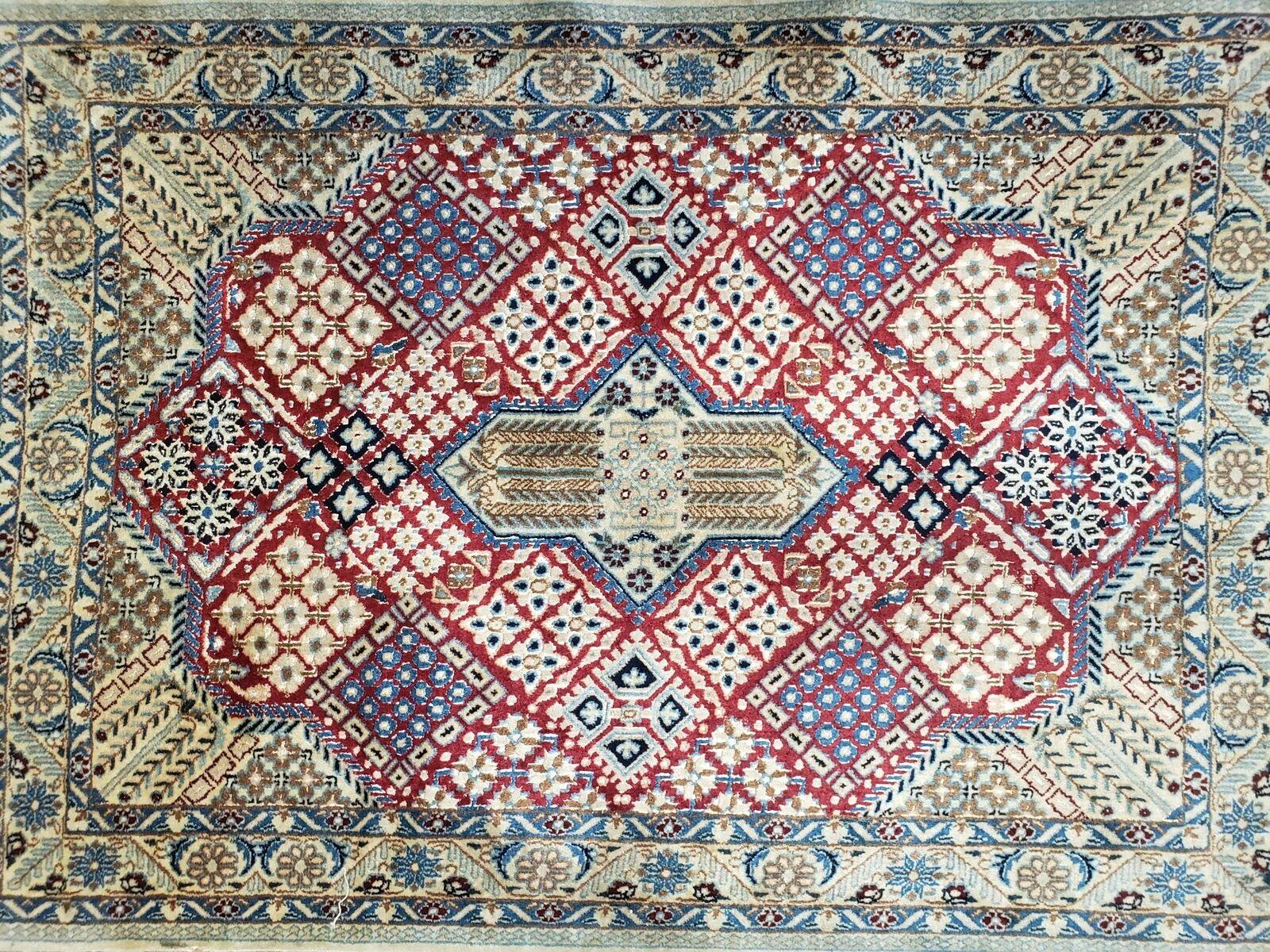 2' 8" X 3' 10" Handmade Wool Rug Carpet Floral Geometric Red Ivory Nice - Jewel Rugs