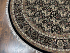 Round Oriental Rug 8x8 ft, William Morris Floral Pattern Carpet, 8 x 8 ft Round Rug, Black Cream and Tan 8ft Round Handmade Indo Persian Rug - Jewel Rugs