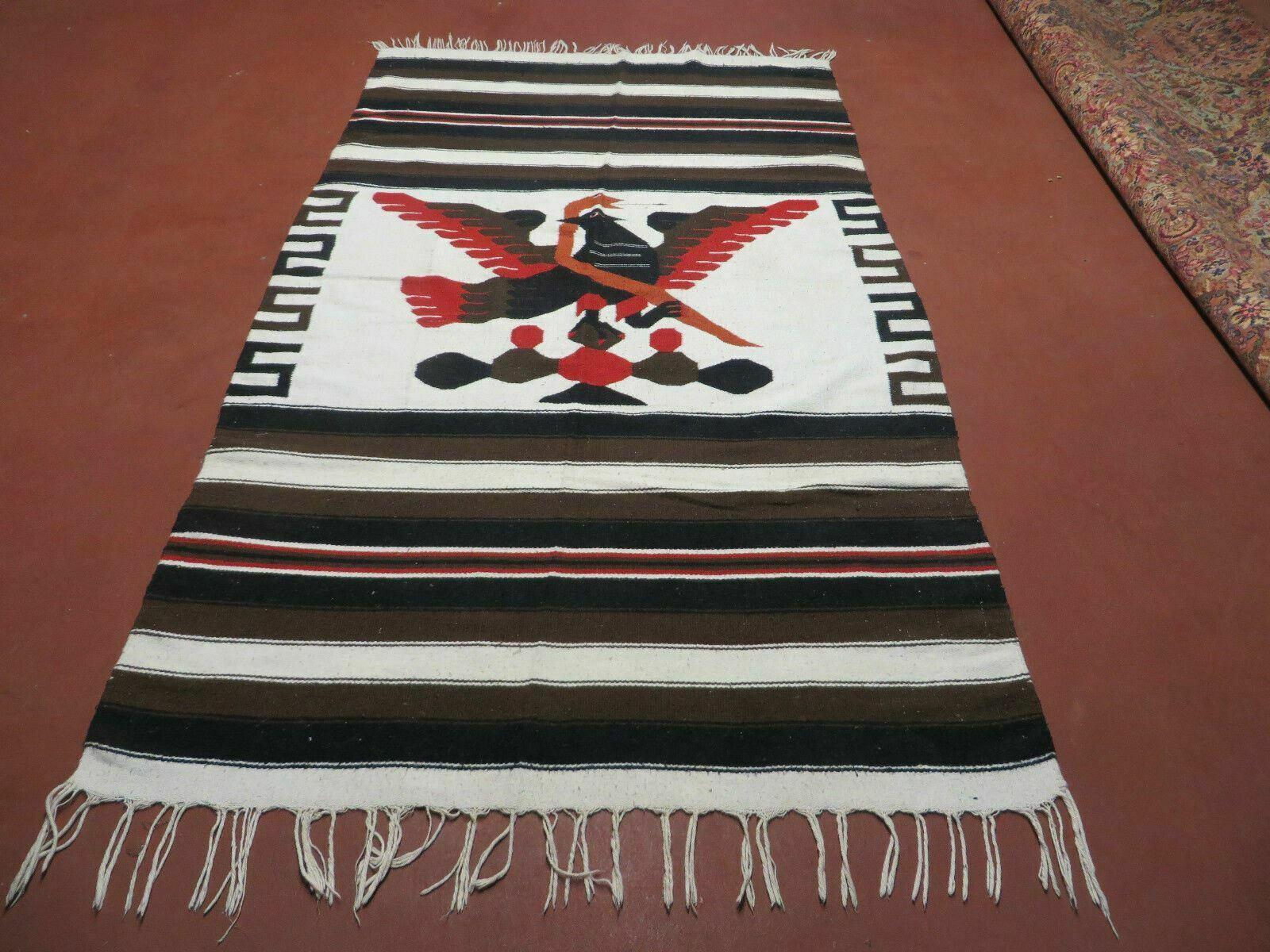 4' X 7' Vintage Handmade Latin American Mexican Wool Blanket Kilim Rug Eagle - Jewel Rugs