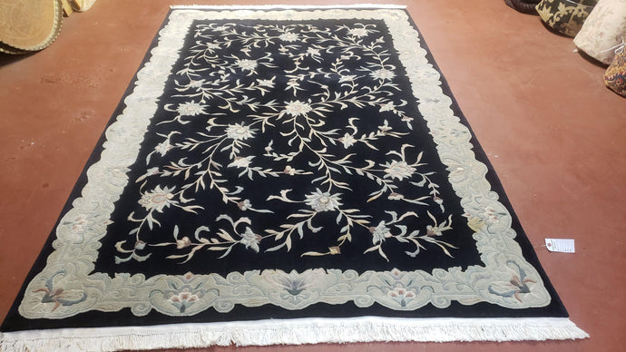 6x9 Vintage Black Gray Chinese Rug 120 Lines Wool Carpet Floral Design Hand-Knotted Soft Pile Entryway Rug Foyer Rug Nice - Jewel Rugs