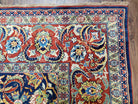 Square Turkish Mahal Rug 8 x 8.5, Colorful Square Carpet, Large 8ft Square Rug, Blue Red Yellow, Handmade Wool, Vintage, Large Flowers, Nice - Jewel Rugs