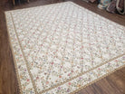 Vintage Petite Point Floral Area Rug 7.5 x 9.9, Chinese Aubusson Needlepoint Carpet 7x10, Wool Hand-Knotted Ivory Small Flowers Rug 8x10 - Jewel Rugs