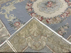 Aubusson Needlepoint Rug 8' 6" x 11' 6", Elegant French Aubusson Design Carpet, Vintage Savonnerie Flatpile Wool Floral Rug Light Blue Beige - Jewel Rugs