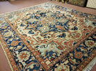 8' X 10' Geometric Vegetable Dye Handmade Turkish Rug Navy Blue Gold Knotted - Jewel Rugs