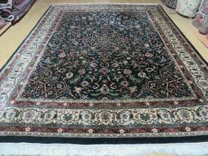 8' X 10' Handmade India Wool Rug Hand Knotted Carpet Floral Organic Dyes Black - Jewel Rugs