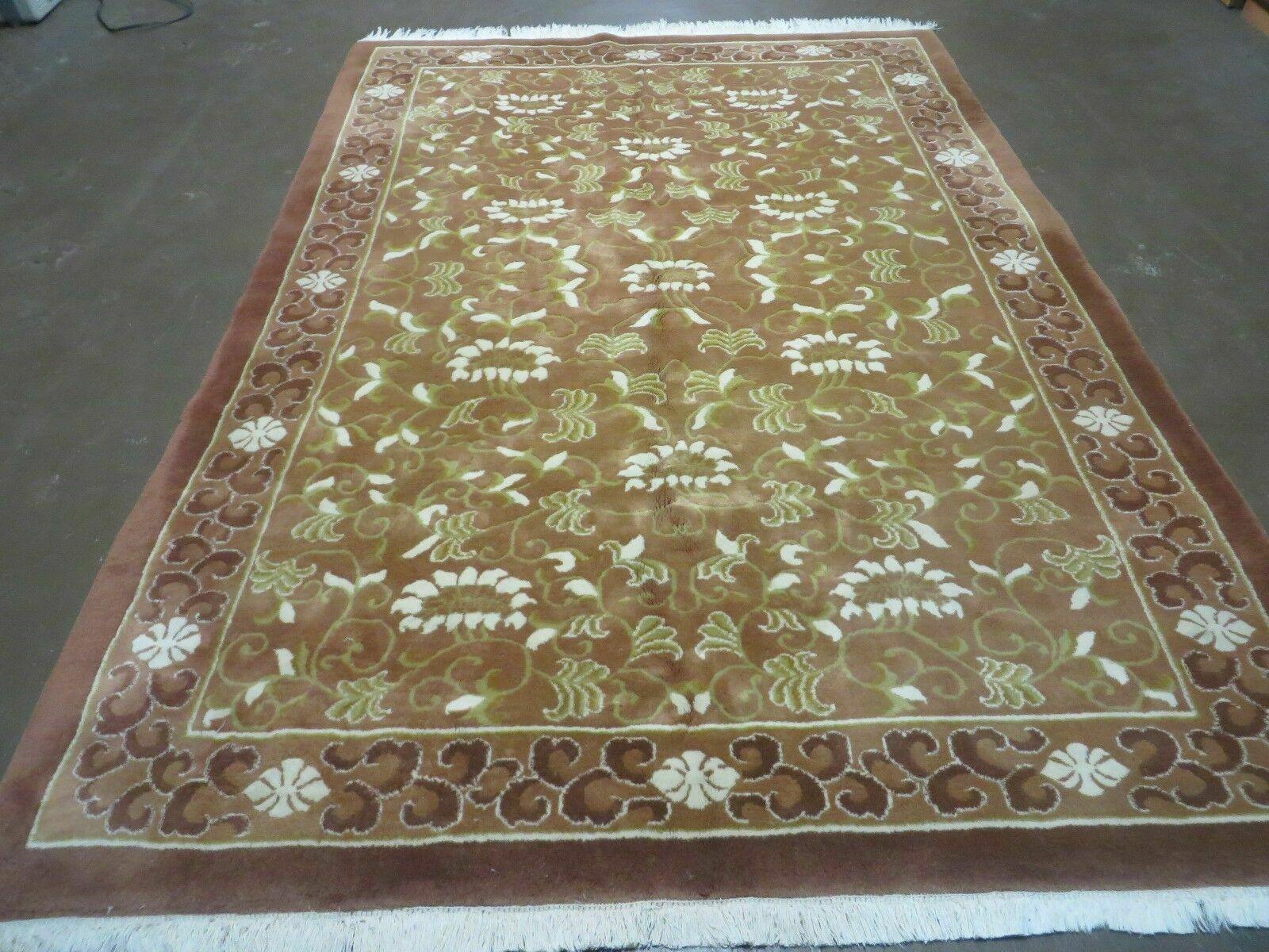 6' X 9' Vintage Handmade India Floral Wool Rug Nice Toffee Caramel Nice # 811 - Jewel Rugs