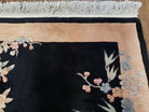 Chinese Art Deco Carpet 4x6, Black & Peach Chinese Oriental Rug 4 x 6, Flowers, Simple Design, 90 Line, Vintage, Wool, Soft, Thick Pile - Jewel Rugs