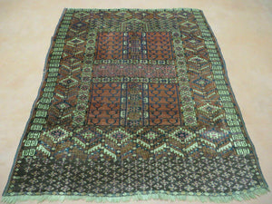 4' X 5' Antique Handmade Fine Tekkeh Turkoman Engsi Hatchli 4 Seasons Wool Rug - Jewel Rugs