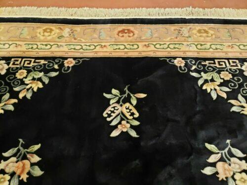 8' X 10' Hand Made Art Deco Aubusson Wool Rug 90 Lines Chinese Plush Pile Black - Jewel Rugs