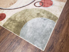 8x11 Modern Rug, 8 x 11 Abstract Area Rug, Circles, Cream, Tan, Art Silk, Soft Carpet - Jewel Rugs