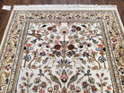 Indo Persian Rug 4x6, Tree of Life Rug, Animal Motifs, Deer Peacocks Birds, Ivory and Cream, Hand-Knotted Soft Wool Pile Indian Carpet 4 x 6 - Jewel Rugs