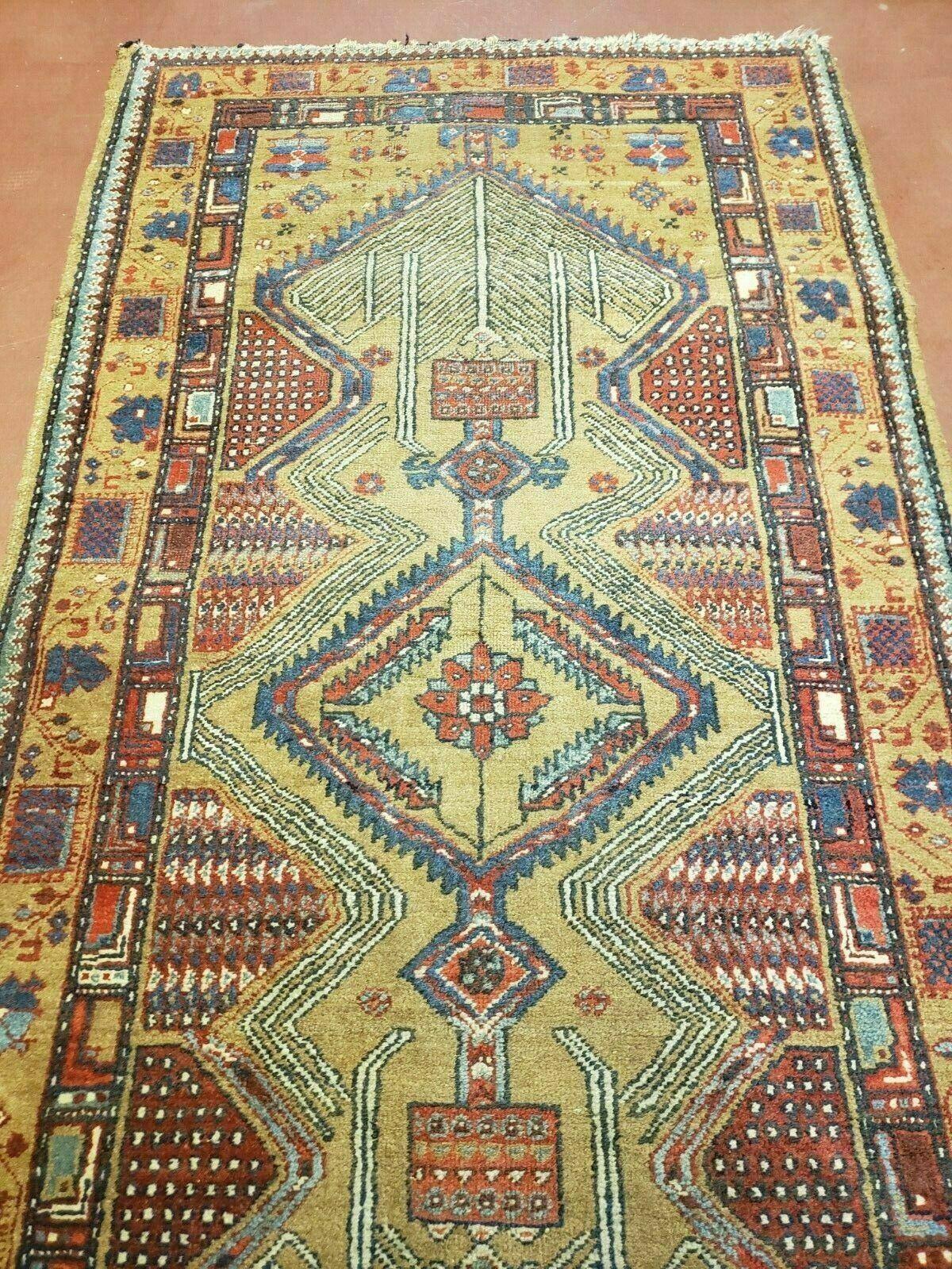 3' X 6' Antique Handmade Turkish Wool Rug Runner Carpet Camel Hair Color Sarab Colorful Geometric Rug - Jewel Rugs