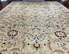 Beautiful Oversized Indian Oriental Rug 12x17 Palace Sized Handmade Wool Carpet, Indo Mahal Oushak, Indo Persian Rug, Oatmeal Light Blue Tan - Jewel Rugs