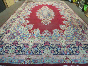 Antique Persian Kirman Rug 10x17 Oriental Carpet 10 x 17, Red, Multicolor, Namazian Signature Master Weaver, Shabby Chic, Semi Open Field - Jewel Rugs