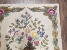 Vintage American Hooked Area Rug 3 x 5.6, Handmade Ivory 3x5 - 3x6 Floral Roses Flower Wool Carpet, Entryway Rug, Pair B - Jewel Rugs