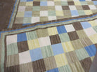 5' X 8' Hand-knotted Kilim Dhurrie Wool Cotton Rug Flat Weave Carpet Checkered Pattern Colorful Multicolor - Jewel Rugs