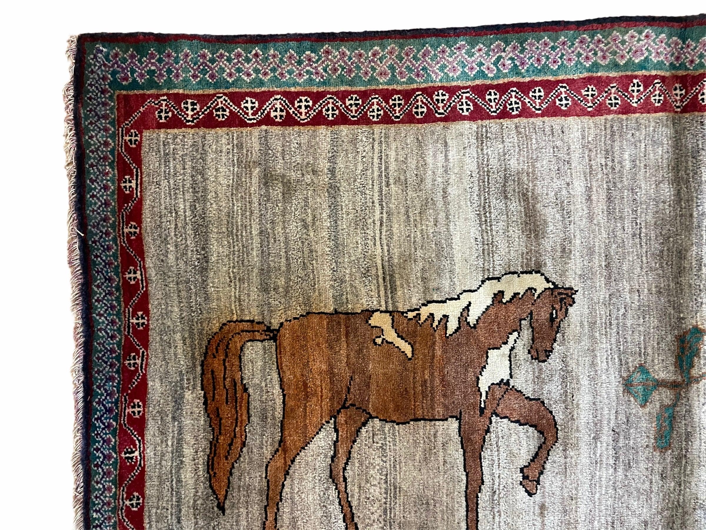 4 X 6 Handmade Rug Zagros New Vintage Quality Wool Rug Horses Silver Brown Nice - Jewel Rugs