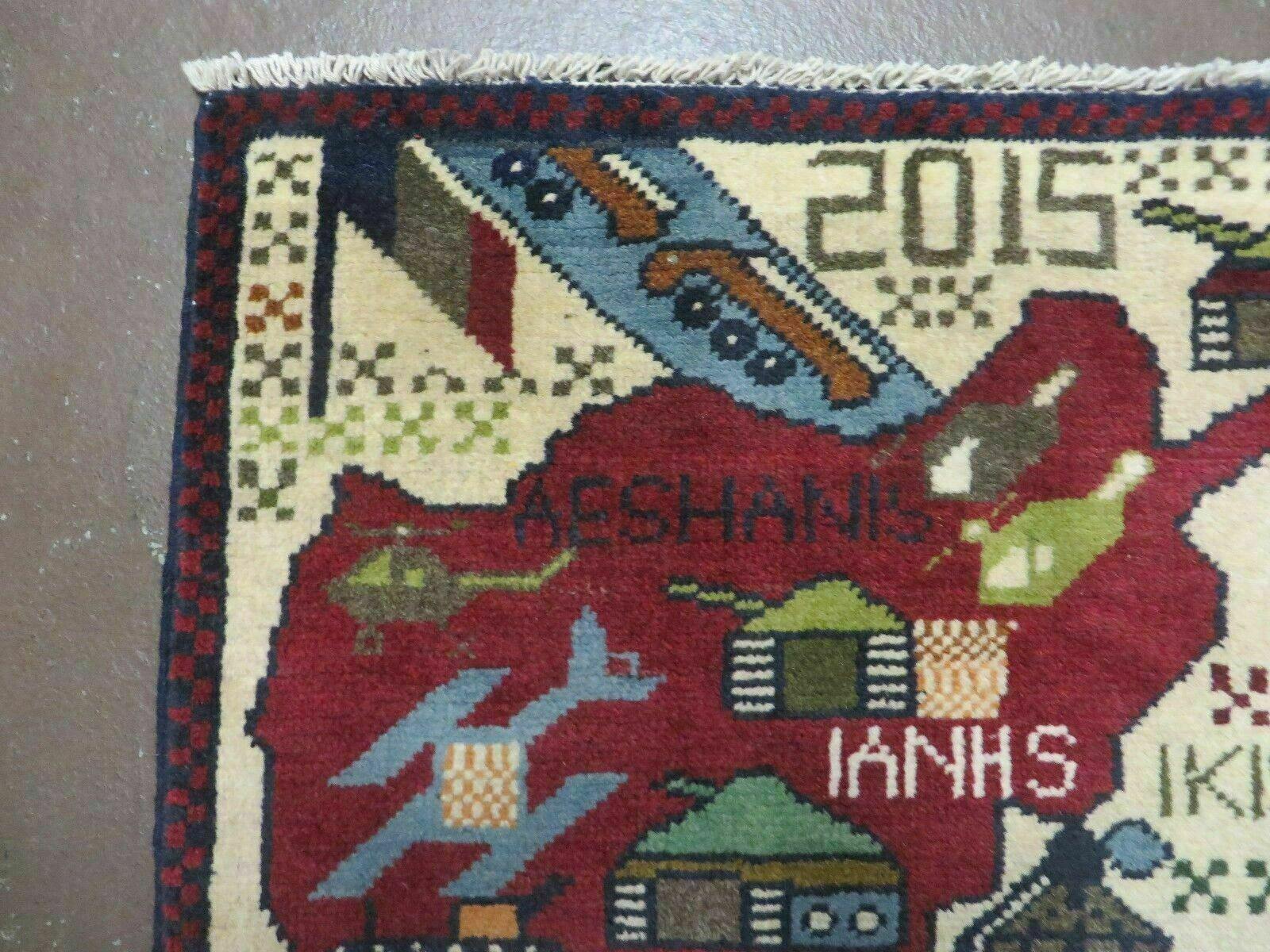 2' X 2'6" Hand Made Afghan Balouch Tribal Wool War Rug Gun Tank Helicopter # 153 - Jewel Rugs