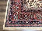 Beautiful Persian Sarouk Rug 10x14, Wool Hand-Knotted Ivory Antique Oriental Carpet 10 x 14, Ivory/Cream Red Blue, 1940s, Top Quality Fine Handmade - Jewel Rugs