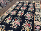 Vintage Chinese Needlepoint Rug 6x9, Floral Panel, Garden Design, European French English, Black with Multicolor Flowers, Wool Needlepoint - Jewel Rugs