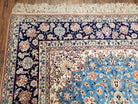 Semi Antique Persian Isfahan Rug, Kork Wool on Silk Foundation, Sky Blue, Hand-Knotted, 5' 1" x 7' 8" - Jewel Rugs