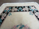 4' 7" X 4' 7" Vintage Handmade Chinese Floral Oriental Hexagon Wool Rug Carpet - Jewel Rugs