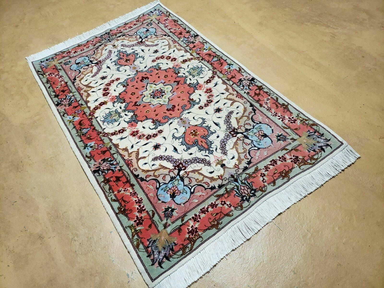 3' X 4' Vintage Handmade Persian Tabriz Wool Rug SILK ACCENTS Nice - Jewel Rugs